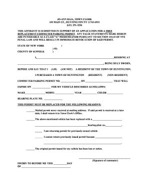 Affidavit For Replacement Bpermitb Town Of Huntington Fill And Sign