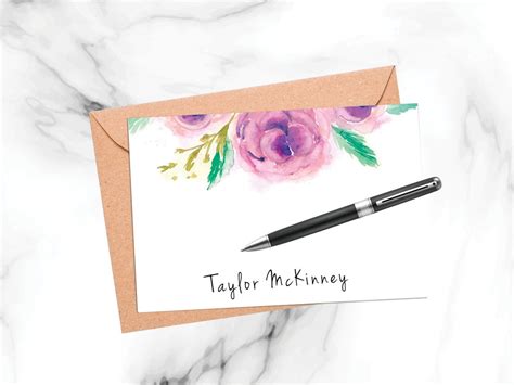 Floral Personalized Stationery Watercolor Flowers Personalized