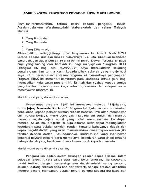 Teks Ucapan Perasmian Program Bijak Anti Dadah 3 Pdf