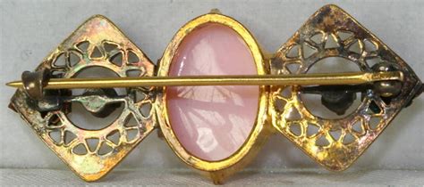 Antique Gold Filled Coral Cameo Rhinestone Pin Ebay