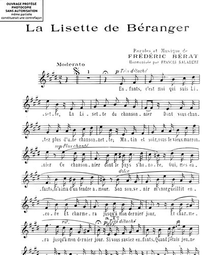 La Lisette De B Ranger Sheet Music By Fr D Ric B Rat Nkoda