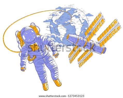 Astronaut Flying Open Space Connected Space Stock Vector Royalty Free