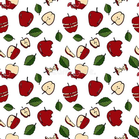 Apple Seamless Pattern By Hand Drawing On White Backgrounds Stock