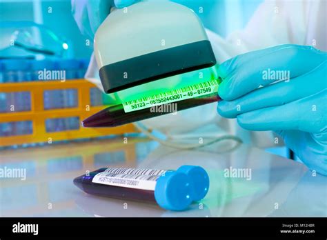 Scanning Barcodes On Medical Samples Stock Photo Alamy