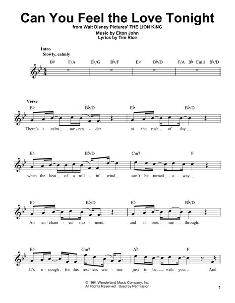 Can You Feel The Love Tonight From The Lion King Sheet Music Elton John Pro Vocal