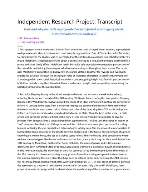 Sleeping Beauty Independent Research Project Transcript English