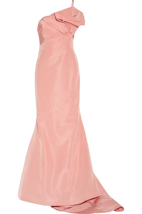 Oscar De La Renta One Shoulder Silk Faille Gown In Pink Lyst