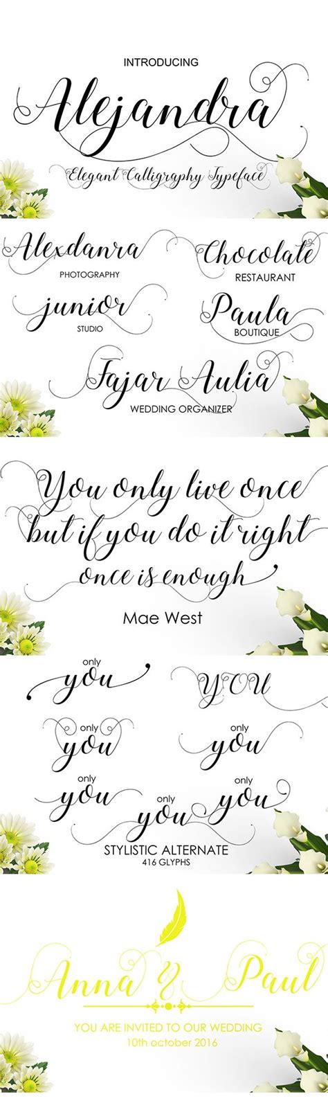 Alejandra Calligraphy Script Romantic Fonts Typography Graphic