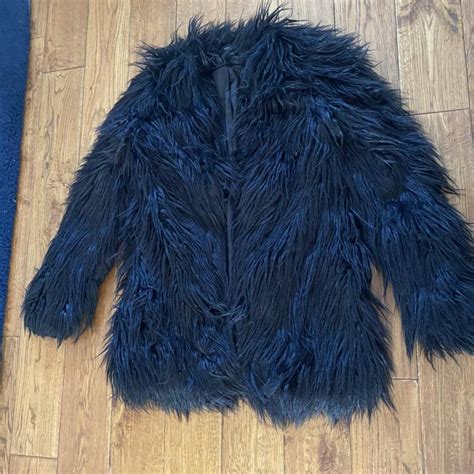 Black shaggy coat from Pretty Little Thing. Size 8 - Depop