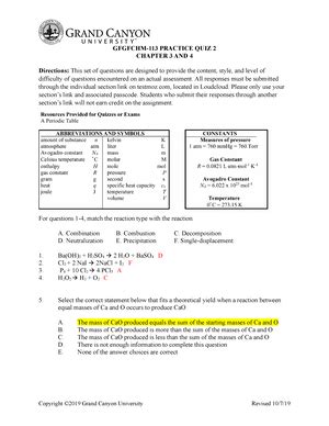 Chm Pq Key Grand Canyon University Chm Practice Quiz