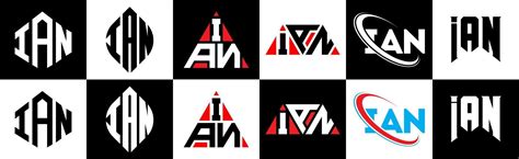 IAN letter logo design in six style. IAN polygon, circle, triangle, hexagon, flat and simple ...