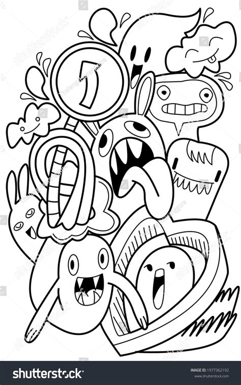 Funny Monsters Doodle Cute Background Vector Stock Vector Royalty Free 1977362192 Shutterstock