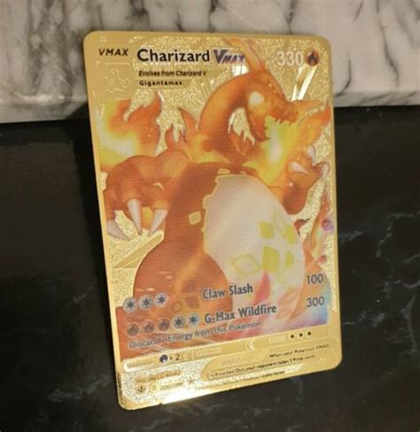 Gold Charizard Vmax V Trading Card Metal Rare Secret Rainbow Shiny