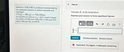 Solved Methanol Ch3oh Is Produced Commercially By The