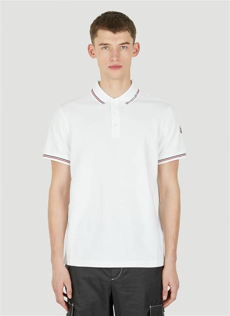 Stripe Trim Polo Shirt In White Moncler