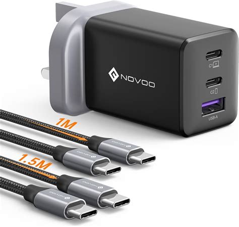 Novoo 65w Usb C Charger Macbook Charger 3 Port Gan Charger Pd30pps