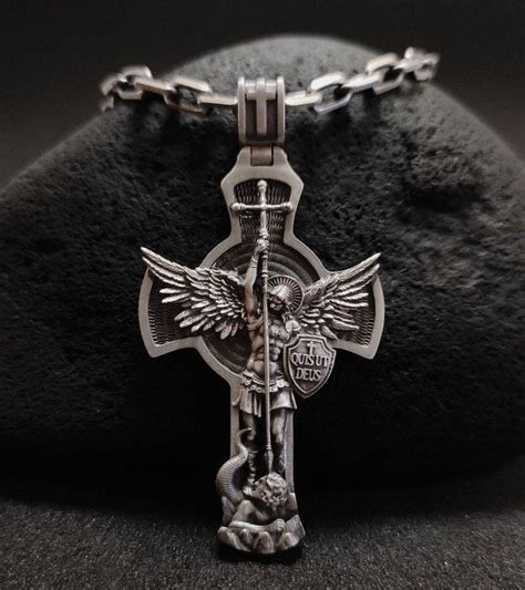 Archangel Saint Michael Silver Cross Orthodox Shield Archangel Pendant