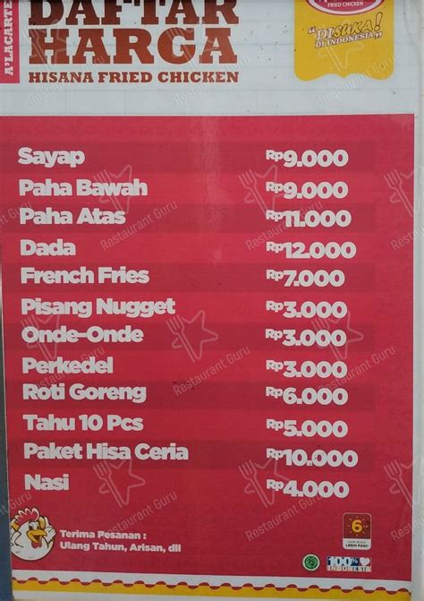 Menu At Hisana Fried Chicken Tangerang Jl Ki Hajar Dewantara No