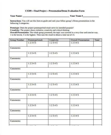 Free Printable Presentation Evaluation Forms In Pdf Ms Word Excel