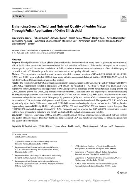 Enhancing Growth Yield And Nutrient Quality Of Fodder Maize Through