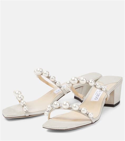 Amara 45 Embellished Leather Sandals In Metallic Jimmy Choo