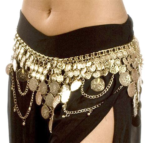 Lightweight Pyramid Gold Coin Belly Dance Belt With Bells And Swags