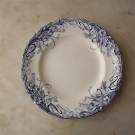 Ancien Assiette Plate Longwy Faience D Cor Fleur Bleu Eur