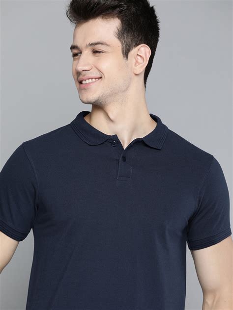 Buy Mast And Harbour Men Navy Blue Solid Handcrafted Polo Collar T Shirt