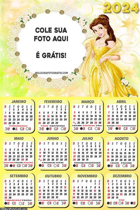 Calendário Princesa Bela 2024 Foto Molduras