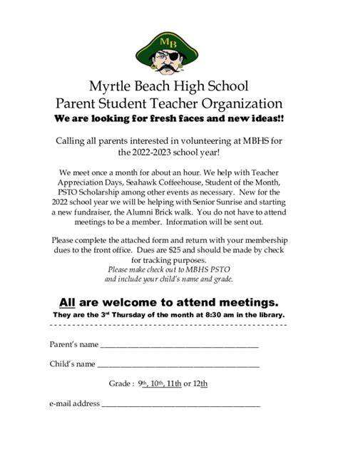 Fillable Online Myrtle Beach High School Parent Student Teacher