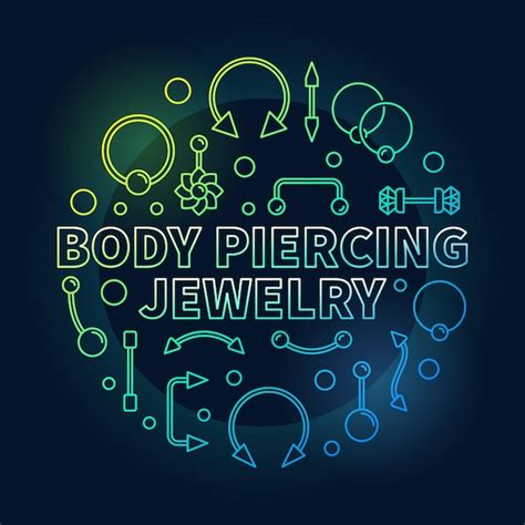 Premium Vector Body Piercing Colored Jewelry Vector Outline Illustration