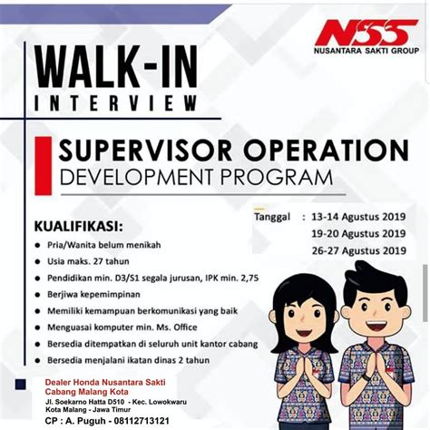 Walk In Interview Supervisor Operation Development Program Ika Um