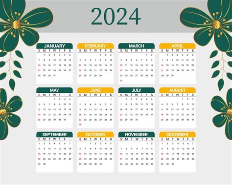 Calendrier 2024 Avec Fond Floral Vecteur Premium