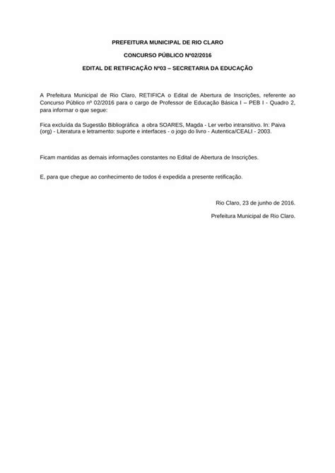 Pdf Prefeitura Municipal De Rio Claro Concurso Ser Efetuado Em