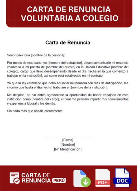 Carta De Renuncia Voluntaria A Un Colegio Ejemplos