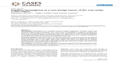 Capillary Hemangioma As A Rare Benign Tumor Of The Oral Cavity [pdf