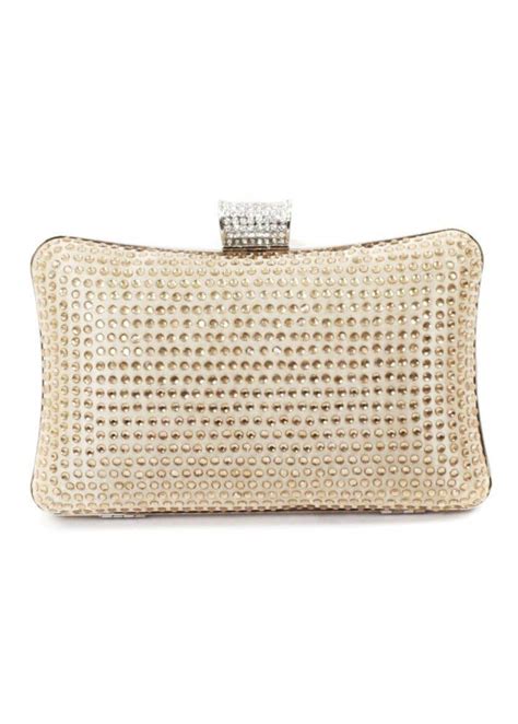 Champagne Crystal Embellished Clutch Box Bag Embellished Clutch