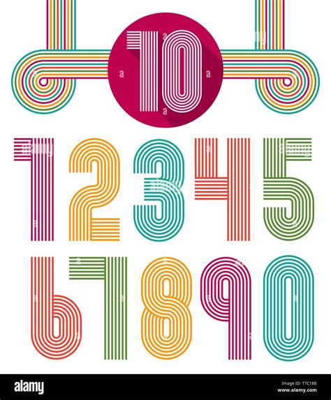 Retro Stripes Funky Numbers Set Trendy Elegant Retro Style Design