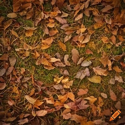 Top Down View Of A Grass Texture With Autumn Leaves On Craiyon