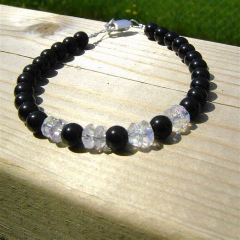 Black Onyx Gemstone Bracelet Onyx And Crystal Bracelet Women S Black And Crystal Bracelet