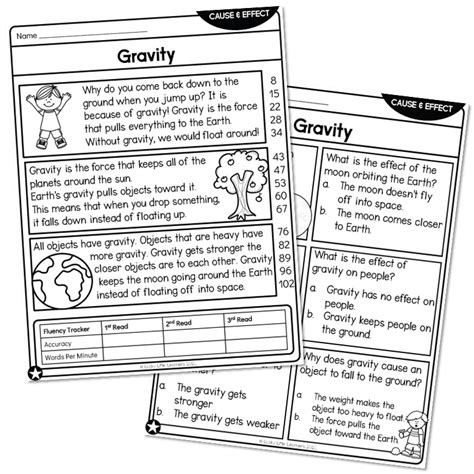 2nd Grade Nonfiction Cause And Effect Reading Passage Gravity Below Lucky Little Learners