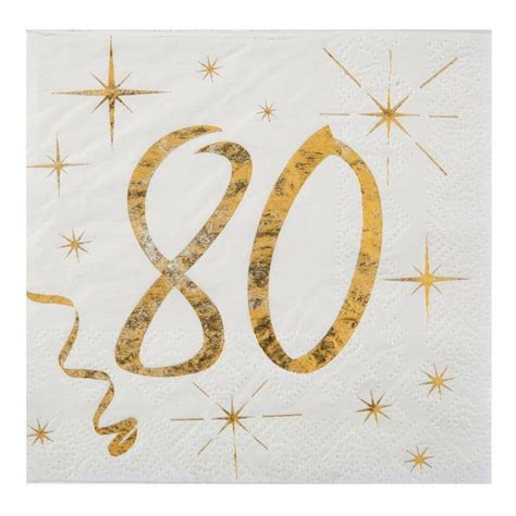 80th Birthday White And Gold Sparkle Napkins X20 Birthday Paper