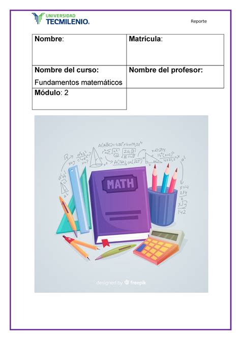 Ejercicio 10 mate Reporte Nombre Matrícula Nombre del curso