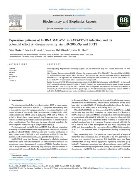 PDF Expression Patterns Of LncRNA MALAT 1 In SARS COV 2 Infection And