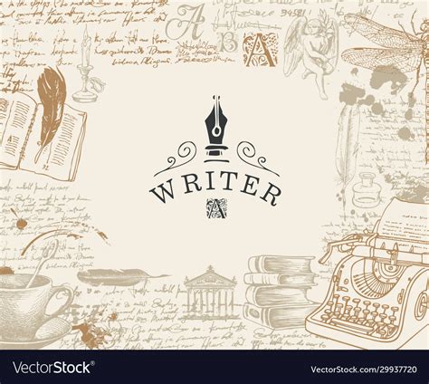 Banner On A Writers Theme With Hand Drawn Sketches