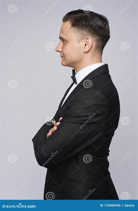 Side View Of An Elegant Man Wearing Tuxedo Stock Photo Image Of Smile