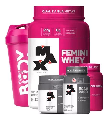 Femini Whey 900g Colageno Bcaa Creatina Max Titanium Frete grátis