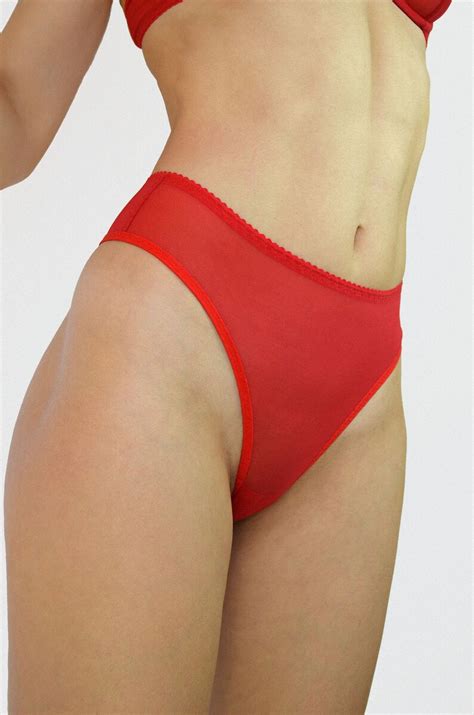 Red Transparent Lingerie Set High Waist Panties Erotic Etsy