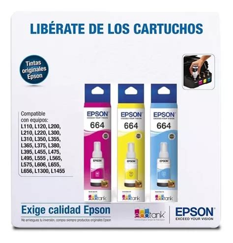 3 Pack Color Tinta Epson T664 L310 L380 L395 L396 L495 L575 Meses Sin