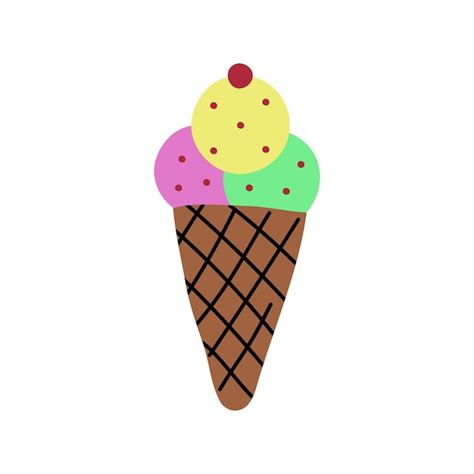 Premium Vector Waffle Cone With Three Balls Of Ice Cream Ice Cream In